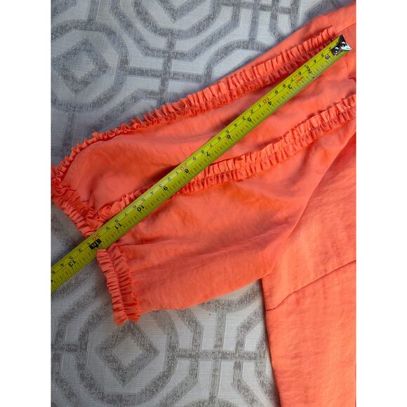 Chico’s Orange V-Neck Button-Up Top 3/4 Sleeve Ruffle Trim Blouse Women’s L - Picture 8 of 8